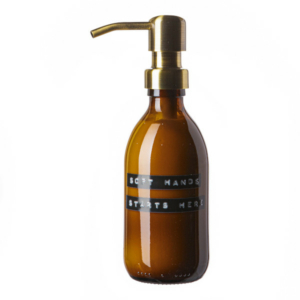 102519 Amber glass bamboo hand lotion 250ml. SOFT HANDS STARTS HERE. Brass 8720165018314