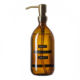 102521 Soap dispenser amber glass bamboo hand soap 500ml. WASH YOUR HANDS MUM. Brass 8720165018031